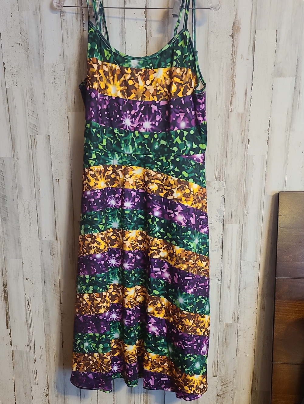 Striped Floral Midi Sundress in Green, Purple & Gold